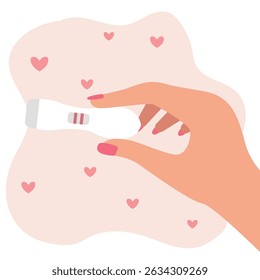 Woman's hand holding a positive pregnancy test result as a two lines vector illustration