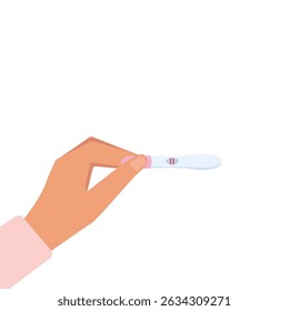 Mão da mulher segurando um resultado positivo do teste de gravidez como uma ilustração de vetor de duas linhas