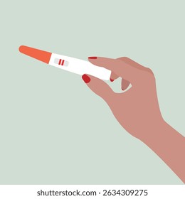 Woman's hand holding a positive pregnancy test result as a two lines vector illustration