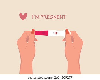 Woman's hand holding a positive pregnancy test result as a two lines vector illustration