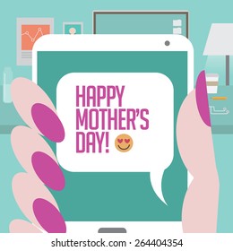 Womans hand holding smartphone with space for your spring sale message EPS 10 vector illustration for greeting card, ad, promotion, poster, flier, blog, article, marketing, signage, email, e-commerce