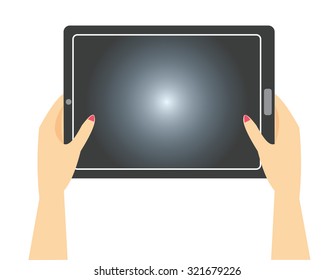 woman's hand holding a tablet 