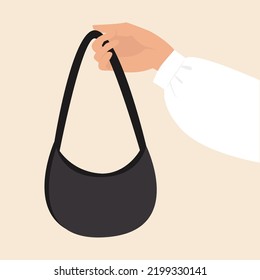 Woman's Hand Holds A Black Clutch Bag