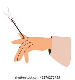 A woman's hand holds an incense stick. Aromatherapy concept vector illustration