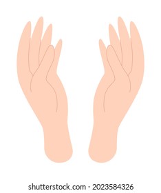 La mano de la mujer. Manos humanas, palmas, parte del cuerpo. Ilustración vectorial de estilo plano aislada en fondo blanco.