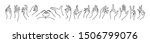 Woman's hand icon collection line. Vector Illustration of female hands of different gestures - peace, okay, symbol Gun, Fuck You, Lucky, heart. Lineart in a trendy minimalist style.