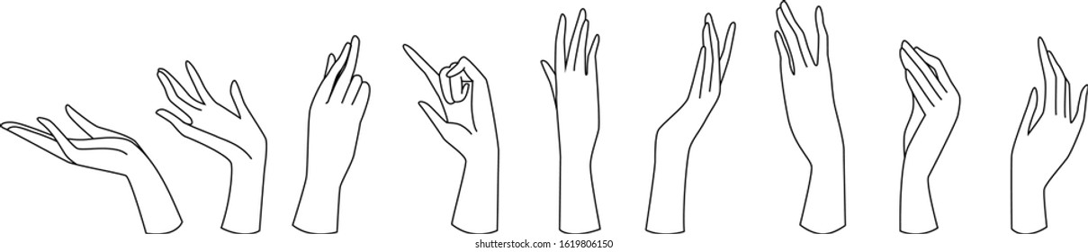 womans hand line art set collection, female hand drawing