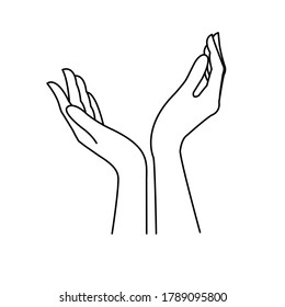 Woman's hand in line art style. Female hands different gestures vector illustration