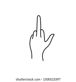 Woman's hand Middle finger Up line. Vector icon of female gesture fuck you. Lineart in a trendy minimalist style.