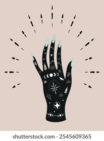 woman's hand with mystical magic symbols