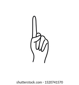 Woman's Hand with one finger pointing up icon line. Vector Illustration of female hands of Number one sign. Lineart in a trendy minimalist style. For logo or emblem, postcards, posters, t-shirt print