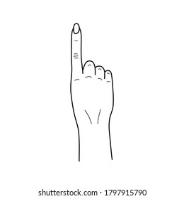 Woman's Hand with one finger pointing up icon line. Vector Illustration of female hands of Number one sign. Lineart in a trendy minimalist style. For logo or emblem, postcards, posters, t-shirt print.