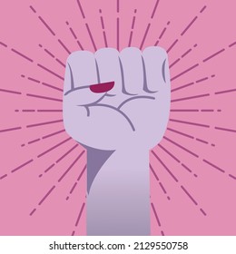 Woman's hand with a raised fist. Feminine power. Vector illustration