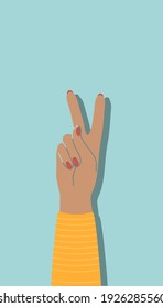 Woman's hand with raised up V-sign.Feminism concept.Vector flat cartoon illustration.