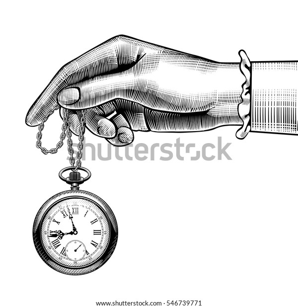 レトロな懐中時計を持つ女性の手 ビンテージのスタイル化された図面 ベクターイラスト のベクター画像素材 ロイヤリティフリー 546739771