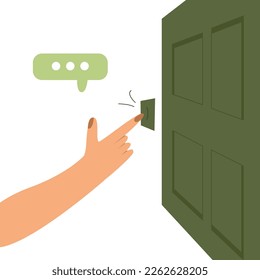 La mano de una mujer tira el timbre. Ilustración de concepto de vector 