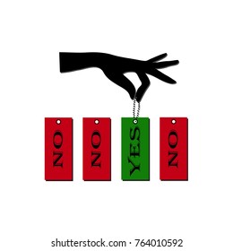 Woman's hand selects word Yes.Vector illustration