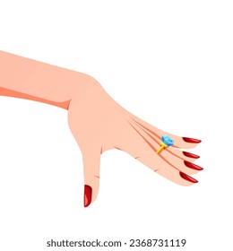 Woman's hand with shining diamond ring vector isolated.