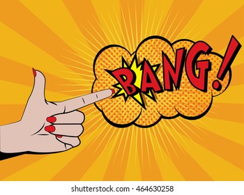 Woman's hand shooting. Comics style. Vector illustration