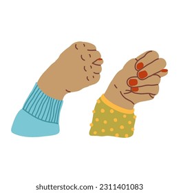 Woman's hand showing fig gesture. Denial sign. T is the twentieth letter of the alphabet in sign language. Deaf language. Figa mudra