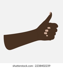 Woman's hand shows thumbs up, dark skin, isolate