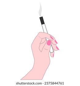 A woman's hand with a smoking cigarette. Harm of smoking