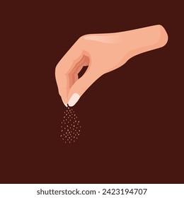 Woman's hand sprinkle a fish food or breadcrumbs