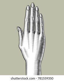 Woman's hand stretched upwards. Vintage engraving stylized drawing. Vector illustration