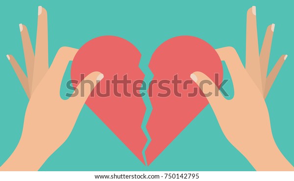 Womans Hand Tearing Apart Red Heart Stock Vector Royalty Free
