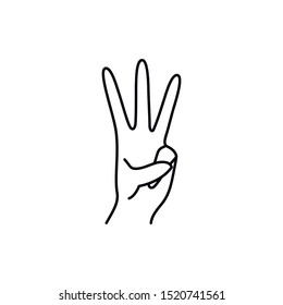Woman's Hand with three finger pointing up icon line. Vector Illustration of female hands gesture. Lineart in a trendy minimalist style. For logo, postcards, posters, t-shirt print