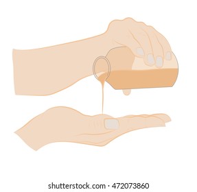 Woman's hands with essential oils for massage and beauty treatments. vector illustration.