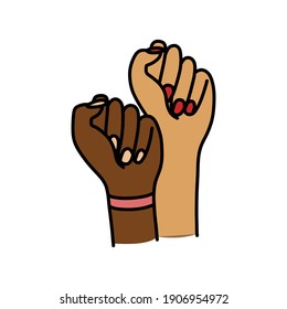 woman's hands, feminism concept doodle icon, vector color illustration