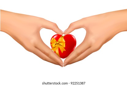 Woman's hands in the form of heart. Vector illustration