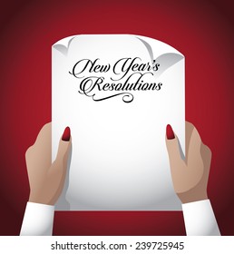 Woman's hands holding list of New Year's resolutions EPS 10 vector stock illustration