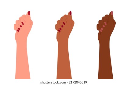 Woman's hands are isolated on the white background. Feminism and solidarity concept