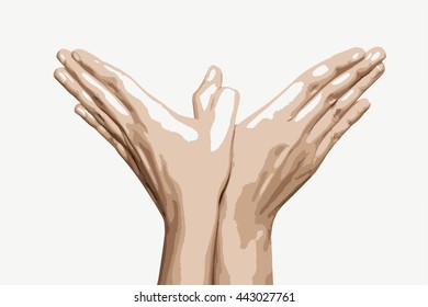 Woman's hands makes bird shape. Vector graphic. Beauty and fashion. Illustration of hands. Body part.