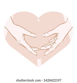 Woman's hands making gesture of love. Vector hand drawn illustration