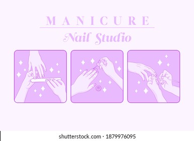 manos de mujer en un salón de uñas recibiendo manicura de una esteticista 