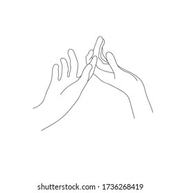 Woman`s hands together, minimalism,  simple line art drawing minimalistic vector illustration for feminine design