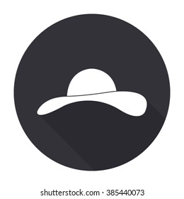 woman's hat icon with long shadow - vector round button