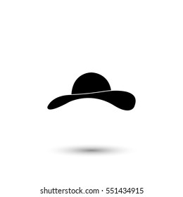 Woman's hat vector icon with round  shadow