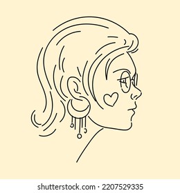 A woman's head in close-up. Minimalistic line graphics. Profile of a young girl.