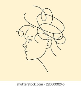 A woman's head in close-up. Minimalistic line graphics. Profile of a young girl.