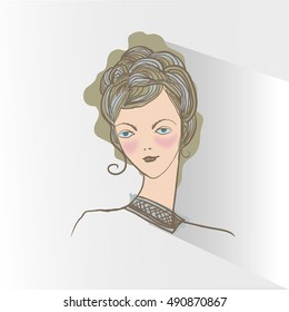 The woman's head. With a cold stare. Square vector illustration