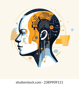 A woman's head is depicted with intricate circuitry and futuristic elements. Symbolizing the fusion of AI and human intelligence. Woman's head with intricate circuits sparks the imagination of artific