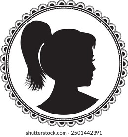 A woman's head with face in silhouette profile.