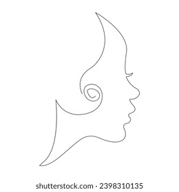 Womans head and Face single  line art outline illustration
