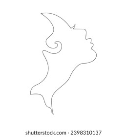 Womans head and Face single  line art outline illustration