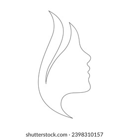 Womans head and Face single  line art outline illustration