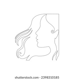Ilustración de esquema de arte de una sola línea para mujeres cabeza y cara